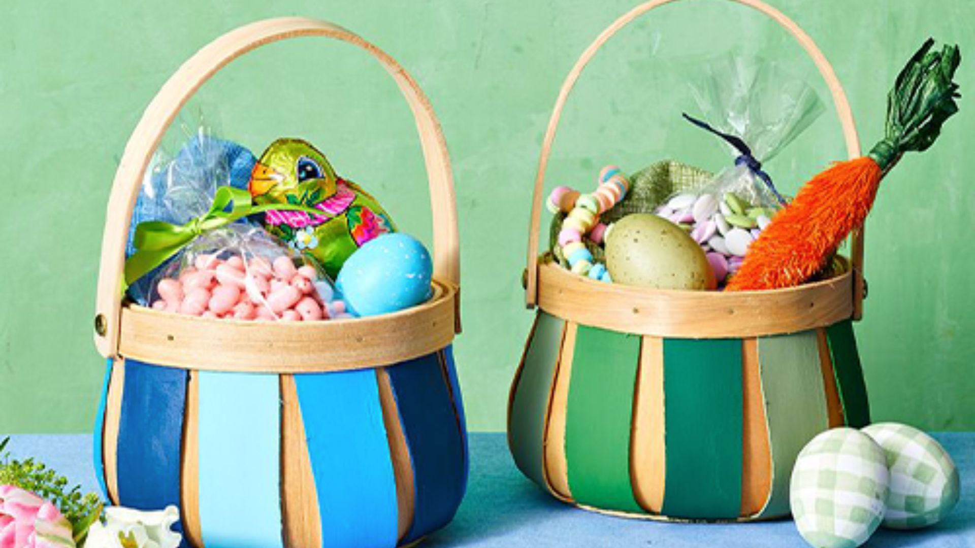 two baskets of easter gifts